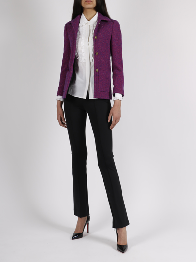 Shop Saint Laurent Open Boucle Jacket In Pink & Purple