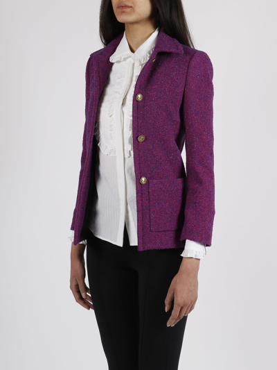 Shop Saint Laurent Open Boucle Jacket In Pink & Purple