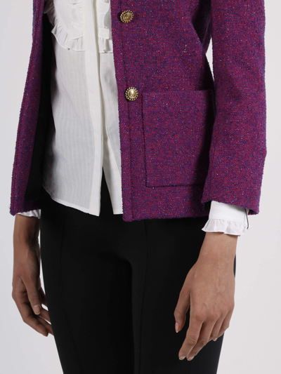 Shop Saint Laurent Open Boucle Jacket In Pink & Purple