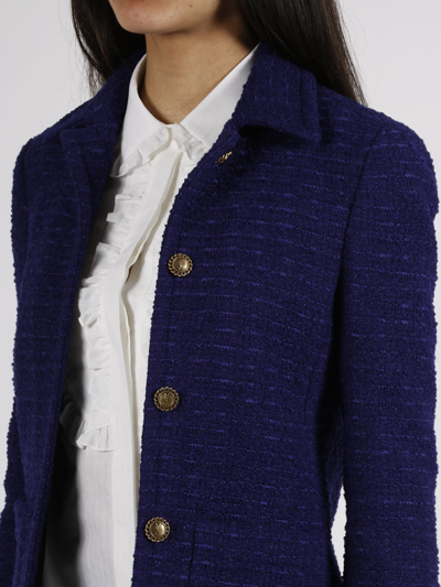 Shop Saint Laurent Open Tweed Jacket In Blue
