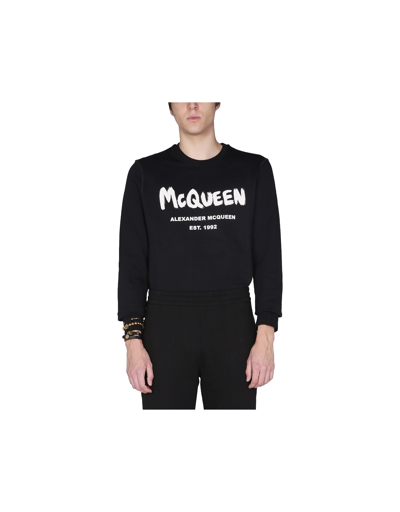 Shop Alexander Mcqueen Sweatshirt With Graffiti Logo Print In Black