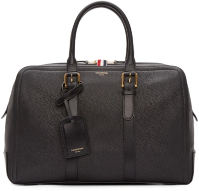 Shop Thom Browne Black Leather Duffle Bag