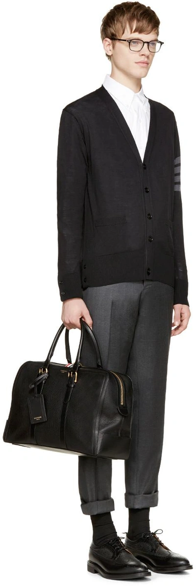 Shop Thom Browne Black Leather Duffle Bag