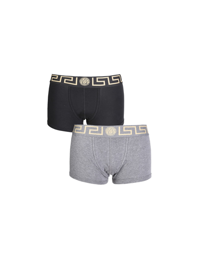 Shop Versace Pack Of Two Boxers With Greek In Black