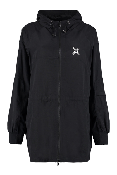 Shop Kenzo Hooded Raincoat In Black