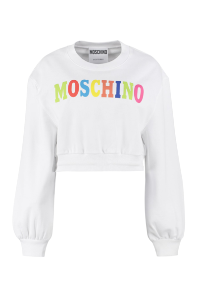 Shop Moschino Cropped Cotton Sweatshirt In White