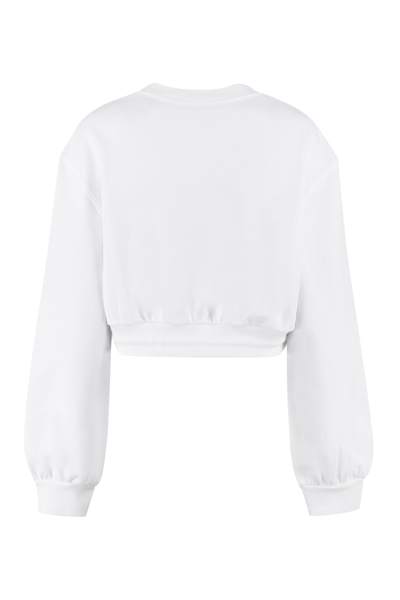 Shop Moschino Cropped Cotton Sweatshirt In White