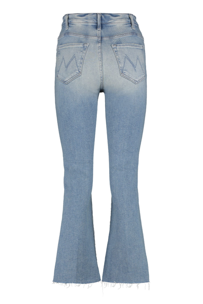 Mother Womens Glow Up The Weekender Fray Flared-leg Denim Jeans In Denim