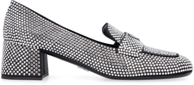 Shop Prada Satin Loafers With Crystals In Black