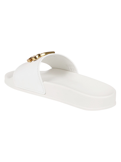 Dsquared2 10mm D2 Statement Leather Slides In Bianco/oro Vintage