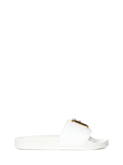 Dsquared2 10mm D2 Statement Leather Slides In White
