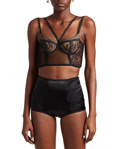 Shop Dolce & Gabbana Plumetis Tulle Longline Bra In Nero