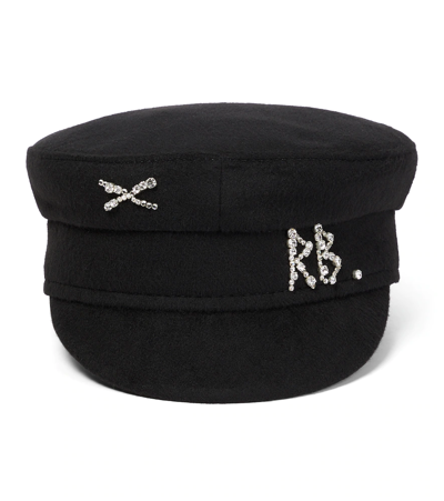 Shop Ruslan Baginskiy Embellished Wool Baker Boy Cap In Black