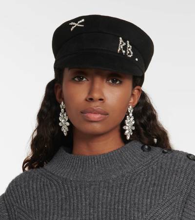 Shop Ruslan Baginskiy Embellished Wool Baker Boy Cap In Black