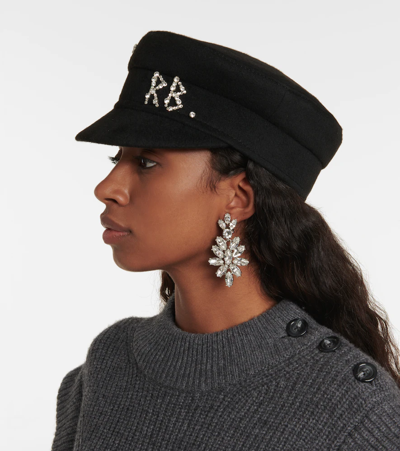 Shop Ruslan Baginskiy Embellished Wool Baker Boy Cap In Black