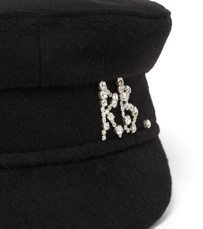 Shop Ruslan Baginskiy Embellished Wool Baker Boy Cap In Black