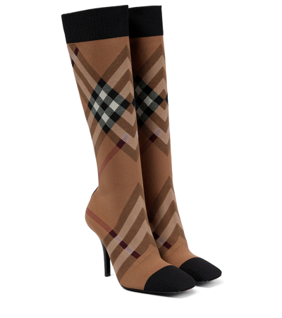 Shop Burberry Vintage Check 105 Sock Boots In Birch Brown