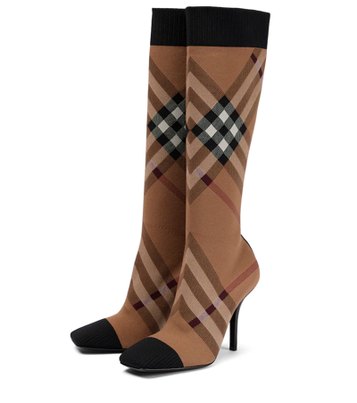 Shop Burberry Vintage Check 105 Sock Boots In Birch Brown