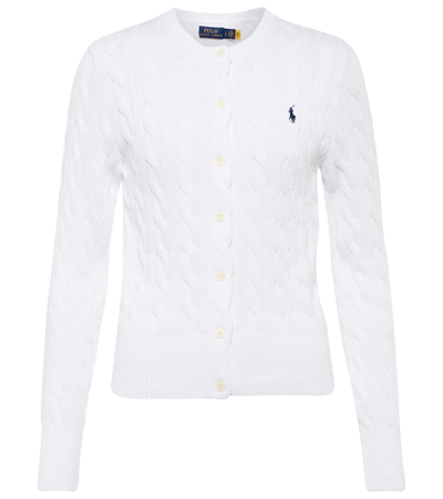 Shop Polo Ralph Lauren Logo Cable-knit Cotton Cardigan In White