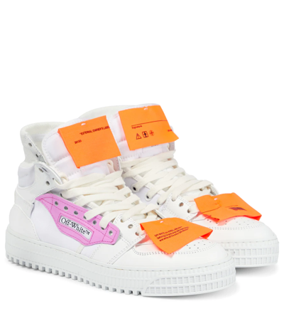 Shop Off-white 3.0 Off Court Leather High-top Sneakers In White Fuschia