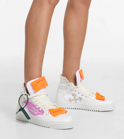 Shop Off-white 3.0 Off Court Leather High-top Sneakers In White Fuschia