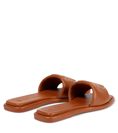 Shop Tory Burch Double T Sport Leather Sandals In Miele/gold