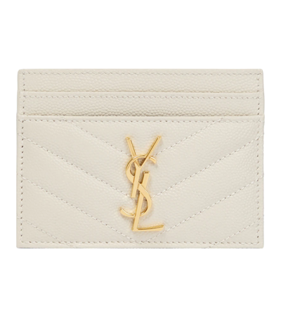 Shop Saint Laurent Monogram Leather Card Holder In Crema Soft