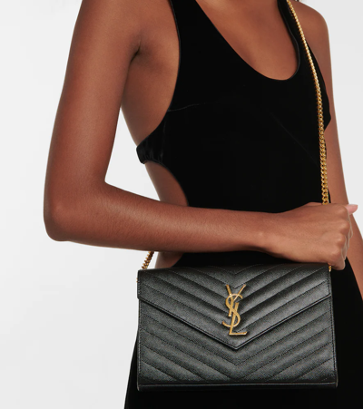 Saint Laurent Cassandre Leather Wallet On Chain In Black