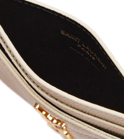 Saint Laurent Monogram Leather Card Holder In Crema Soft