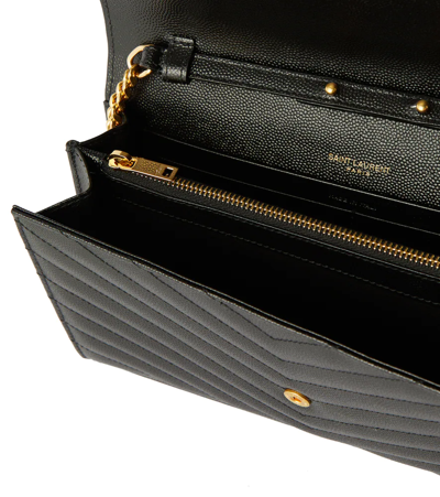Saint Laurent Cassandre Leather Wallet On Chain In Black