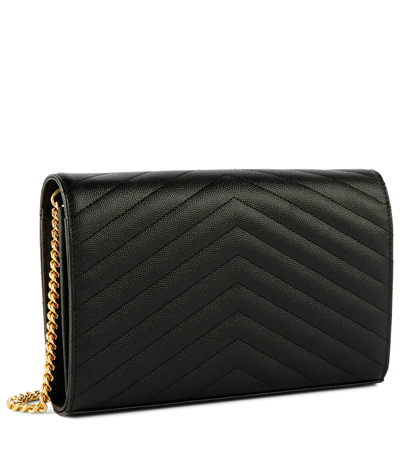 Saint Laurent Cassandre Leather Wallet On Chain In Black