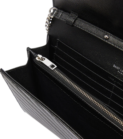 Saint Laurent Monogram Leather Wallet On Chain In Black