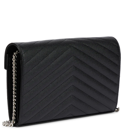 Saint Laurent Monogram Leather Wallet On Chain In Black