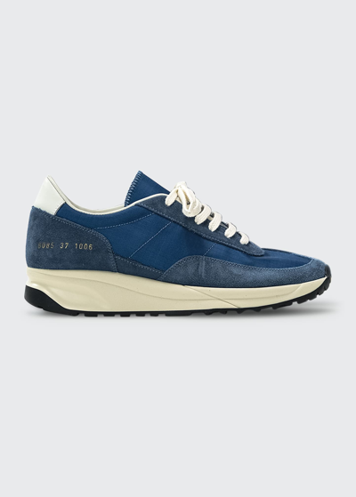 Common Projects Track Nylon Suede Retro Runner Sneakers In Blue | ModeSens