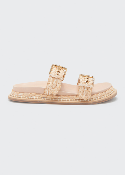 Shop Ulla Johnson Kiera Raffia Dual-buckle Slide Sandals In Natural