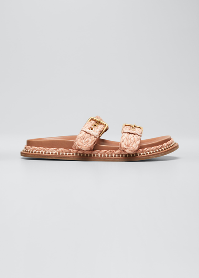 Shop Ulla Johnson Kiera Raffia Dual-buckle Slide Sandals In Terracotta