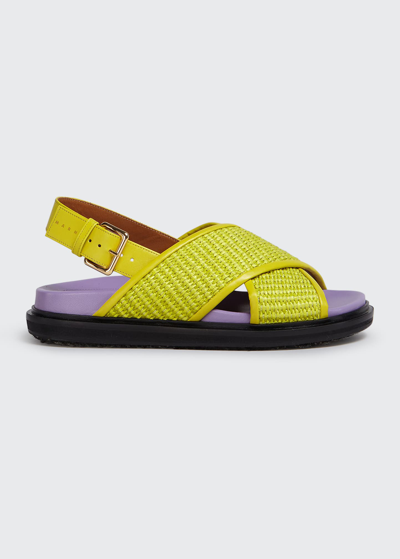Shop Marni Fussbett Raffia Crisscross Slingback Sandals In Lime Mauve