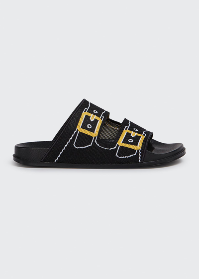 Shop Marni Printed Knit Dual-buckle Slide Sandals In Blackgold