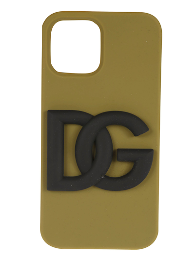 Shop Dolce & Gabbana Iphone 12 Logo Phone Case In Military Green/black/gold
