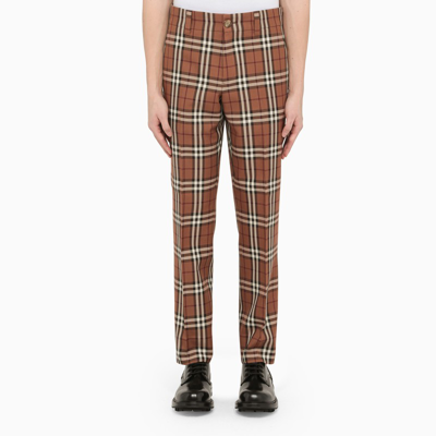 Shop Burberry | Check Pattern Tailored Trousers In Brown