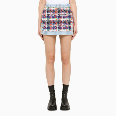 Shop Dsquared2 Multicolour Tweed And Denim Mini Skirt In Multicolor