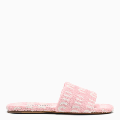 Shop Miu Miu | Pink/white Logo-jacquard Terry Slippers