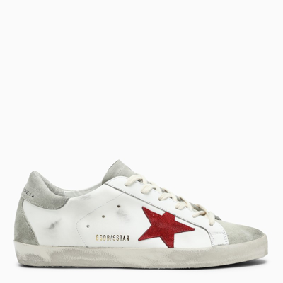 Shop Golden Goose White/grey/red Super-star Sneakers