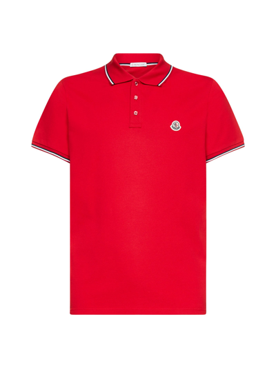 Shop Moncler Logo Embroidered Short Sleeved Polo Shirt In Red