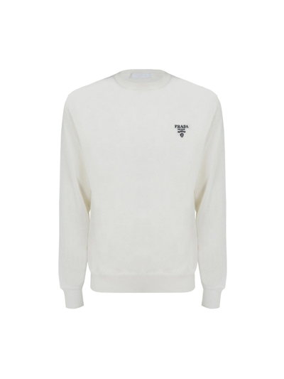 Shop Prada Logo Detailed Crewneck Sweatshirt In White