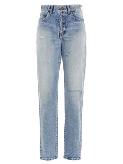 Shop Saint Laurent High Waisted Slim In Blue