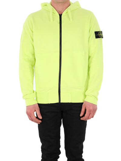 Stone Island Lime Zipped Hoodie In Yellow | ModeSens