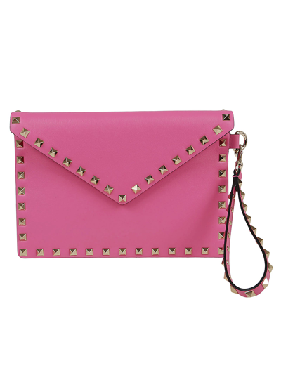 VALENTINO Rockstud Leather Clutch Bag Pink