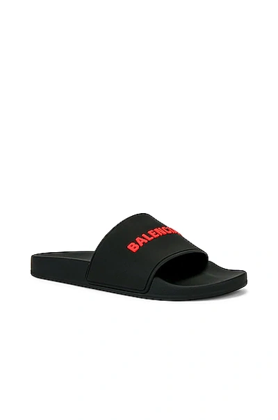 Shop Balenciaga Logo Pool Slide In Black & Red