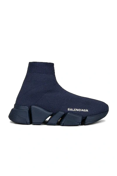 Shop Balenciaga Speed 2.0 Lt Sneakers In Dark Navy